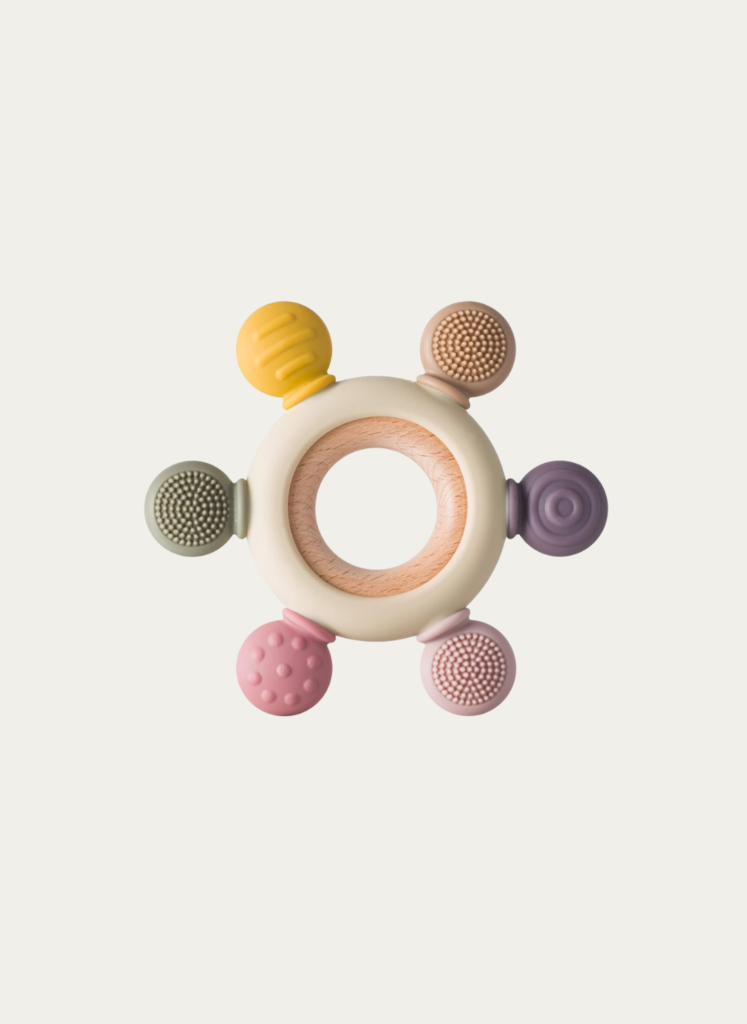 Baby Teething Toys, Silicone Rudder with Wooden Ring