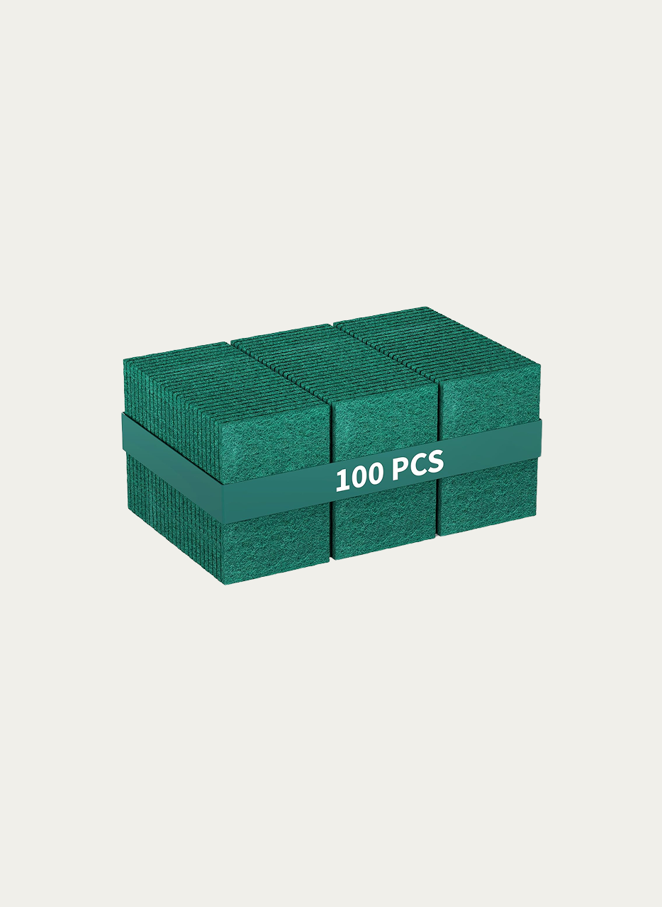100 Pack Green Scouring Pads 3x4 Inch